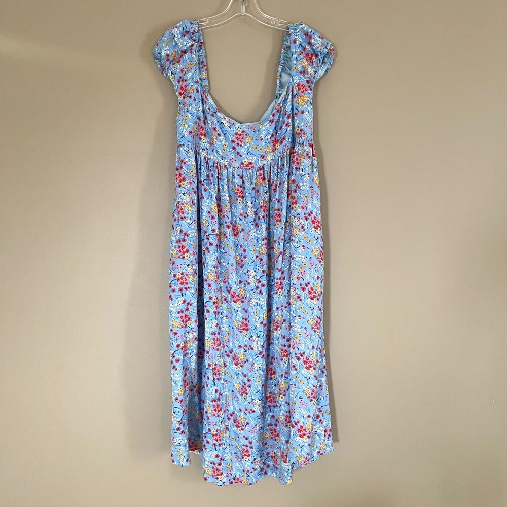 Aemi+Co Womens Cottagecore Blue Floral Print Large Midi Dress Boho Empire Waist